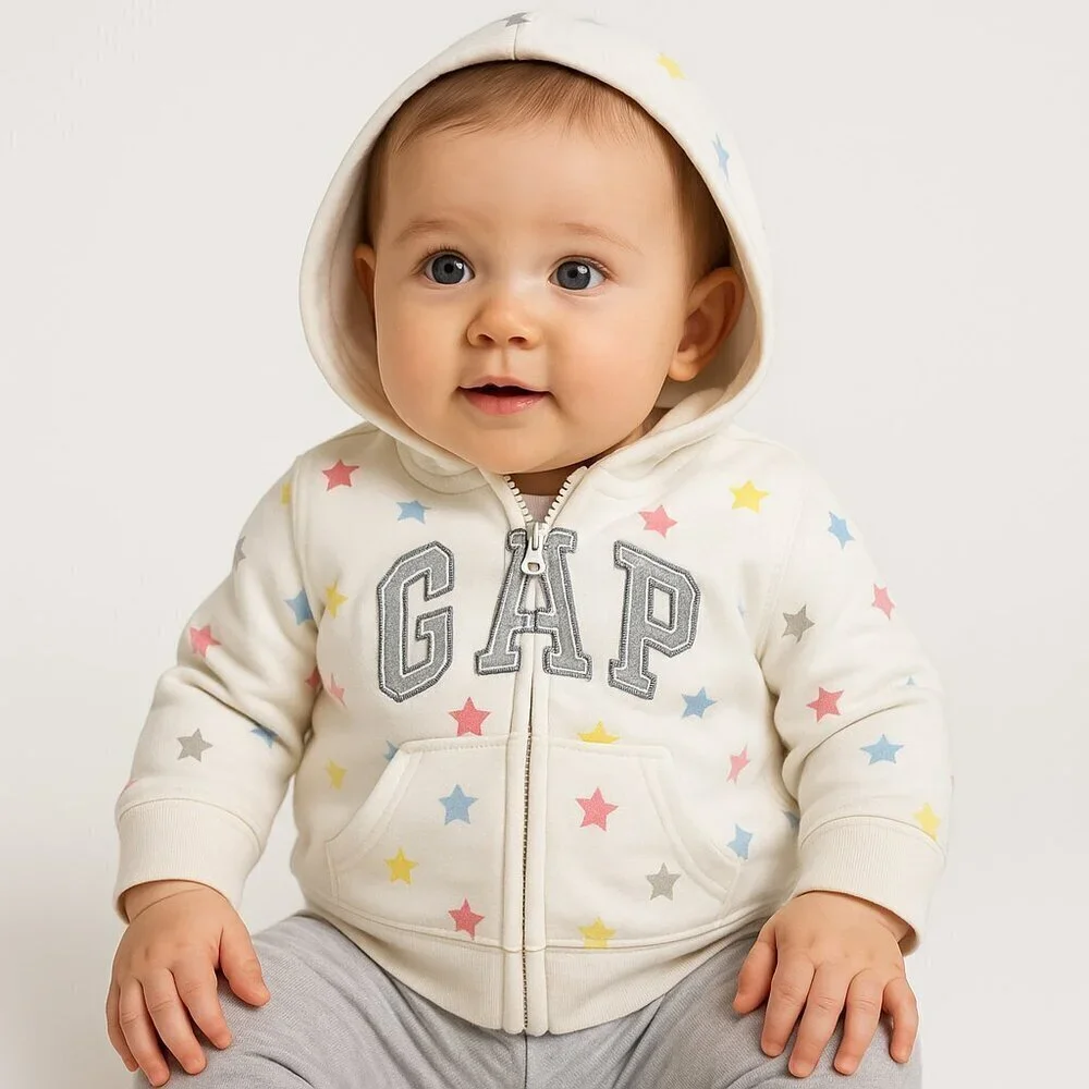 Baby Gap New Logo Zip Hoodie Cream Stars 0-3M NWT